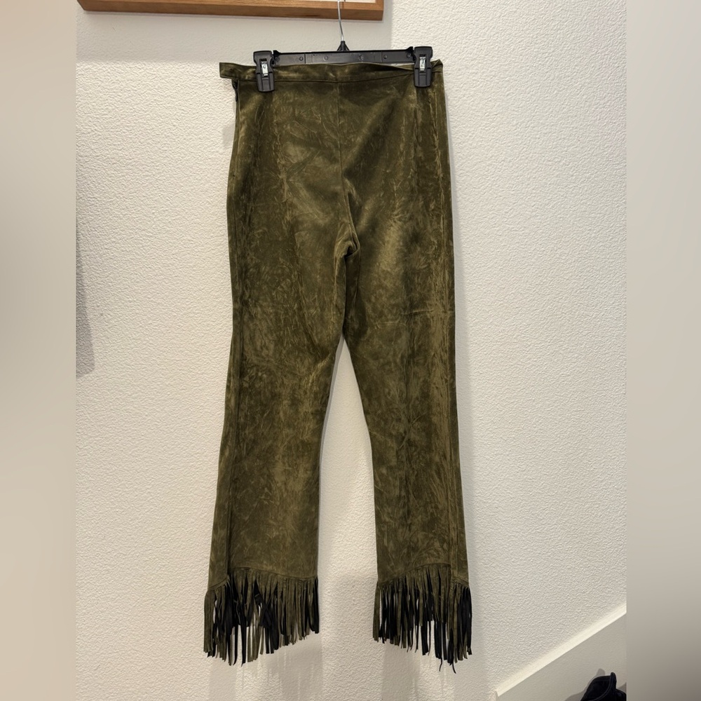 On Nest Pas Des ANGES Olive Green Fringe Pants - Picture 3 of 16